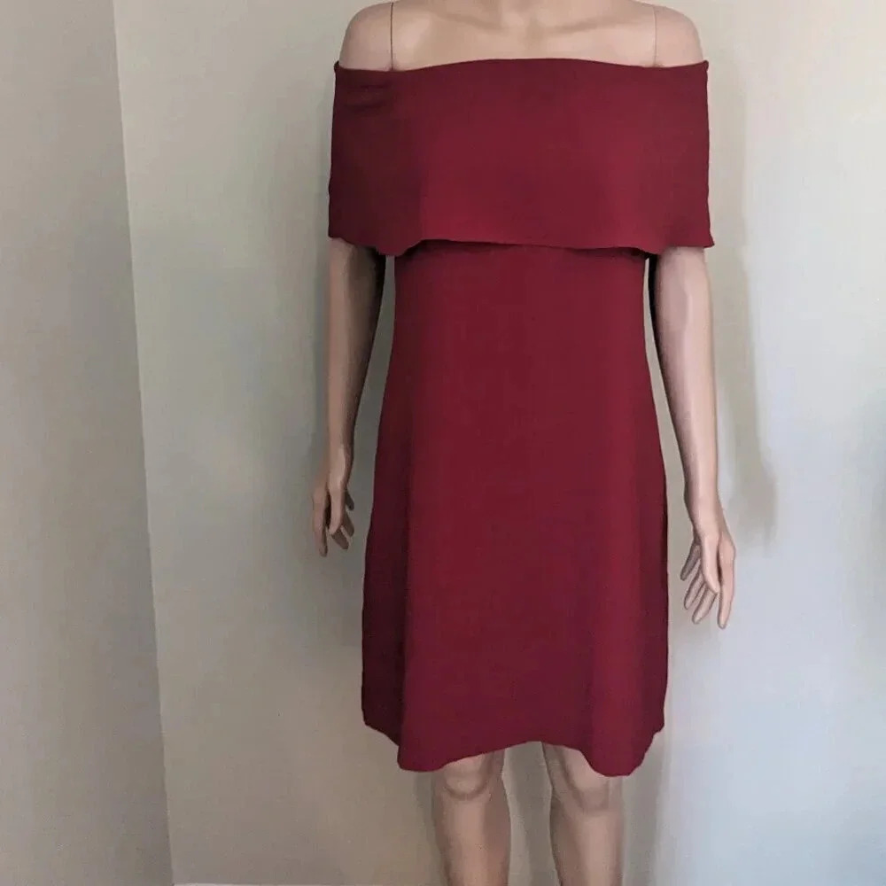 Charles Henry Off Shoulder Cocktail Mini Dress Sheath 4 Red Formal Romantic Chic